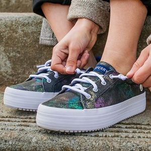 Sperry Girls Black Sparkle Platform Sneaker